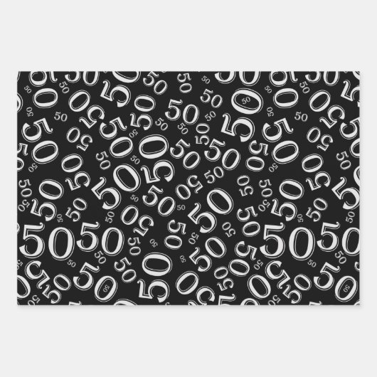 50e verjaardag Gold & White Random Number Pattern Inpakpapier Vel (Voorkant 3)