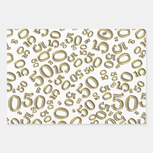 50e verjaardag Gold & White Random Number Pattern Inpakpapier Vel (Voorkant)