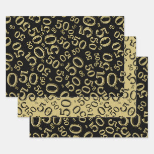 50e verjaardag Gold & White Random Number Pattern Inpakpapier Vel