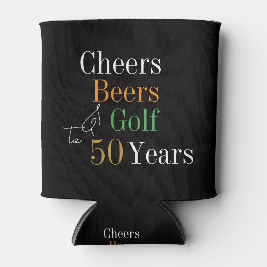 50e verjaardag Golf Cheers Beers Party Zwart Goud Blikjeskoeler (Voorkant)