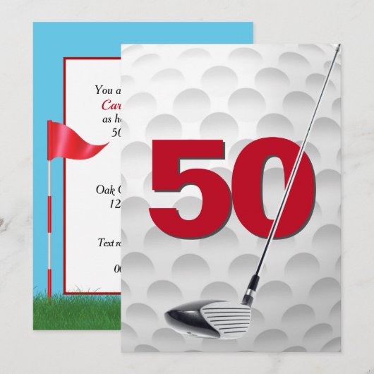 50e verjaardag golf themafeest kaart (Voorkant / Achterkant)
