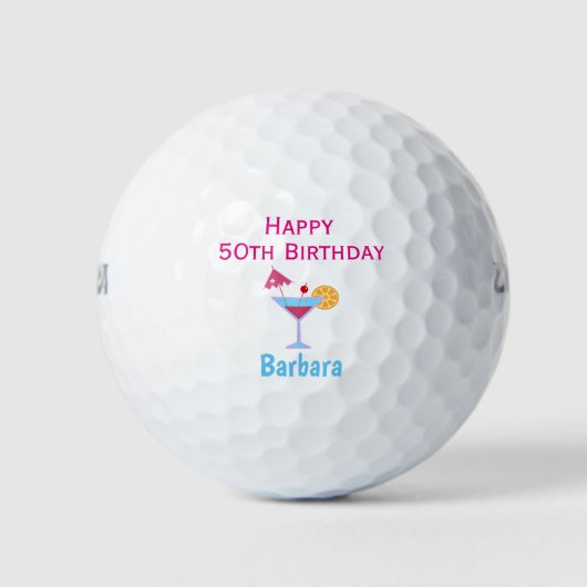 50e verjaardag Golfer Cute Pink Martini Golfballen (Voorkant)
