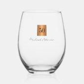 50e verjaardag goud elegante script naam custom wijnglas zonder voet (Voorkant)