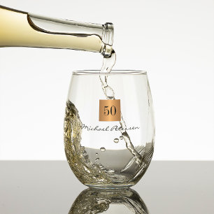 50e verjaardag goud elegante script naam op maat wijnglas zonder voet
