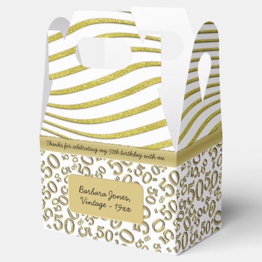 50e verjaardag Goud en wit Collage Patroon Bedankdoosjes (Geopend)