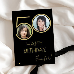 50e verjaardag goud zwart foto elegante groet kaart