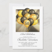 50e Verjaardag Goud Zwart Glitter Metaalachtig Kaart (Voorkant)