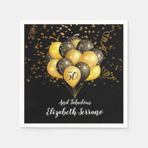 50e verjaardag gouden en zwarte ballonnen en Confe Servet