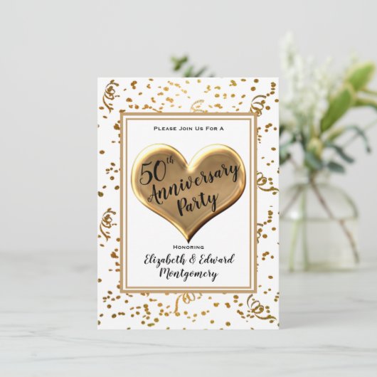 50e verjaardag Gouden Glitter - Uitnodiging Feest (Staand voorkant)