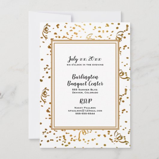 50e verjaardag Gouden Glitter - Uitnodiging Feest (Achterkant)