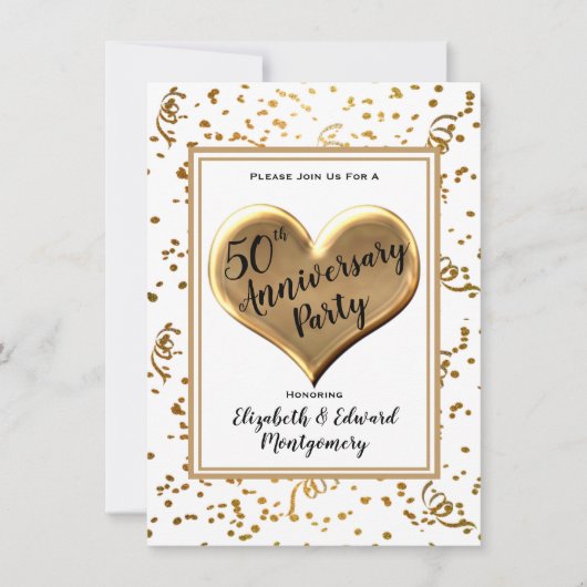50e verjaardag Gouden Glitter - Uitnodiging Feest (Voorkant)