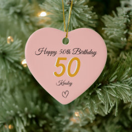 50e verjaardag Gouden Schaduw Monogram hart Keramisch Ornament