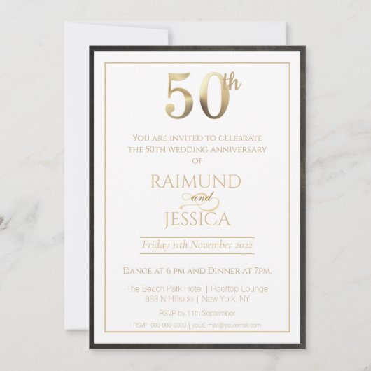 50e verjaardag Gouden Stof Uitnodiging (Achterkant)