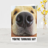 50E VERJAARDAG GRAPPIGE HOND WENSKAARTEN KAART (Gele Bloem)