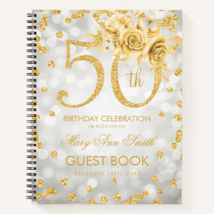 50e verjaardag Guestbook Gold Glam Lights Silver Notitieboek