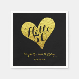50e verjaardag Hallo 50 zwart   Faux Gold Heart Servet