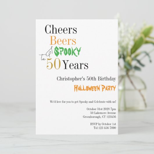 50e verjaardag Halloween Cheers Spooky Party Kaart (Staand voorkant)