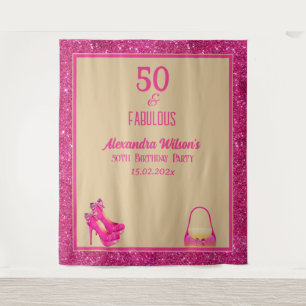 50e verjaardag hoge hakken roze glitterrug drop wandkleed