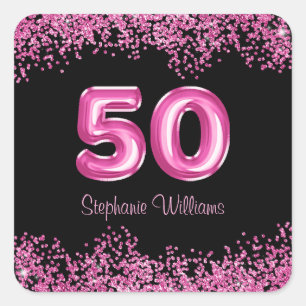 50e verjaardag Hot Pink Balloons   Faux Glitter Vierkante Sticker