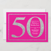 50e verjaardag Hot Pink en Silver Glitter Kaart (Voorkant)
