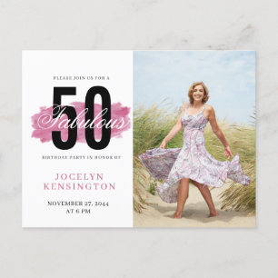 50e verjaardag Hot Pink Waterverf Foto Briefkaart