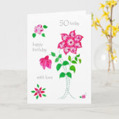 50e verjaardag Kaart - Roze bloemen (Gele Bloem)