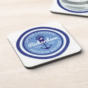 50e verjaardag kapitein Nautical Rope Anchor Helm Bier Onderzetter