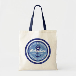 50e verjaardag kapitein Nautical Rope Anchor Helm Tote Bag