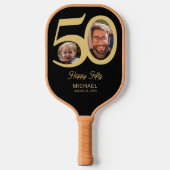 50e verjaardag Keepsake Zwart Goud 2 foto's Naam Pickleball Paddle (Voorkant)