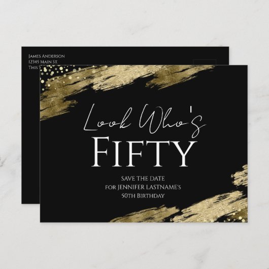 50e verjaardag Kijk wie Goud Zwart Save the Date Briefkaart (Voorkant / Achterkant)