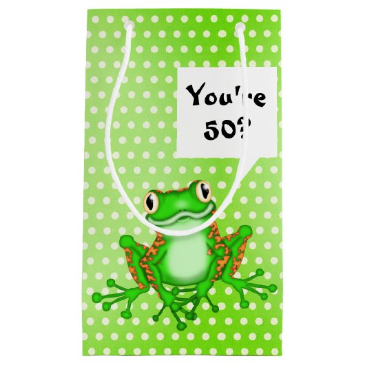 50e verjaardag kikker op pooldots klein cadeauzakje (Voorkant)