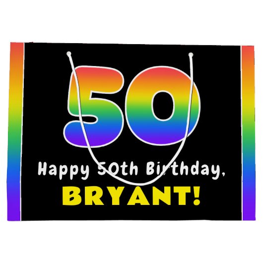 50e verjaardag: Kleurrijke regenboog # 50, Aangepa Groot Cadeauzakje (Achterkant)