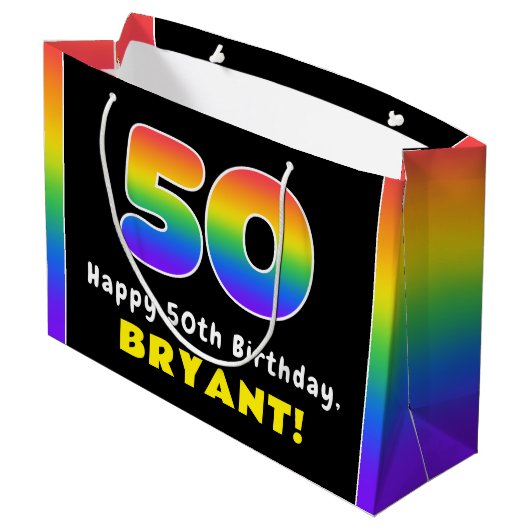 50e verjaardag: Kleurrijke regenboog # 50, Aangepa Groot Cadeauzakje (Achterkant Gekanteld)