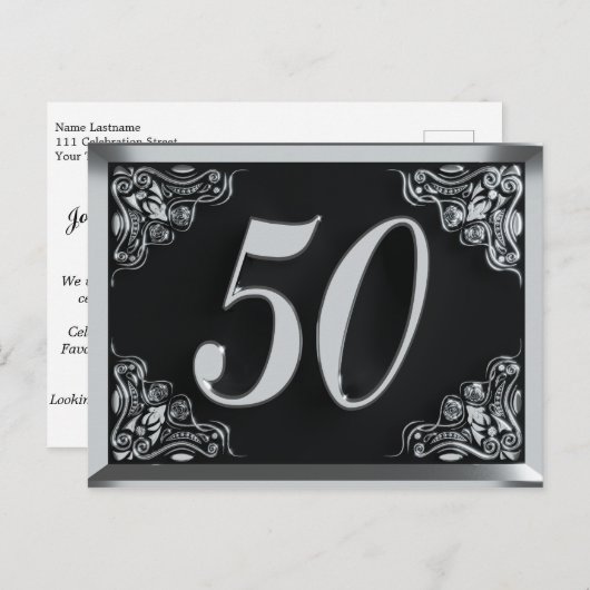 50e verjaardag Koninklijk Zilveren Uitnodiging of (Voorkant / Achterkant)