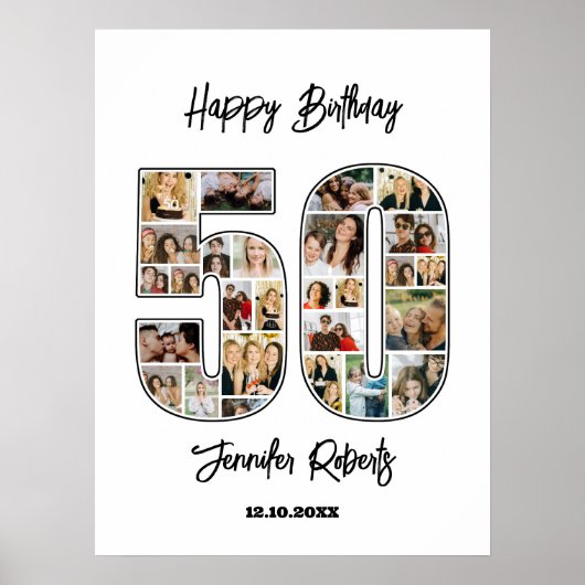 50e verjaardag leeftijdsnummer 50 aangepaste fotoc poster (Voorkant)
