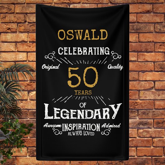 50e verjaardag Legendary Zwart Goud Retro Spandoek