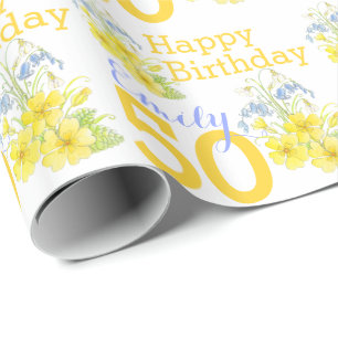 50e verjaardag lente bloem kunst genaamd cadeauoms cadeaupapier