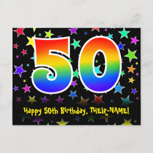 50e Verjaardag: Leuk Sterren Patroon, Regenboog 50 Briefkaart