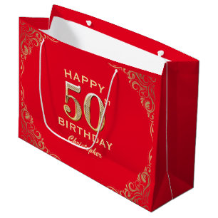 50e verjaardag Lijst van Red en Gold Glitter Groot Cadeauzakje