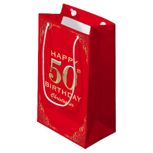 50e verjaardag Lijst van Red en Gold Glitter Klein Cadeauzakje
