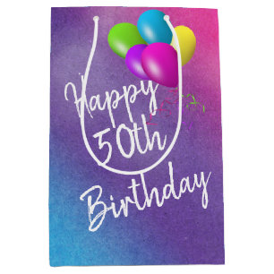 50e verjaardag luchtballonnen op regenboog medium cadeauzakje