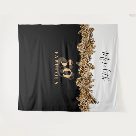 50e verjaardag Luxe Gouden Bloemen Elegant Klasse Wandkleed (Voorkant (horizontaal))