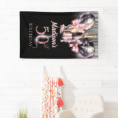 50e Verjaardag Luxe Roos Wijnfeestbord Spandoek (Insitu)