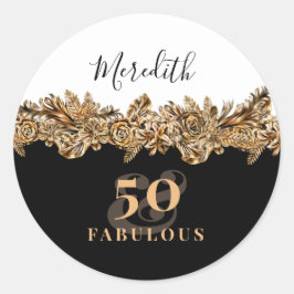 50e verjaardag Luxury Golden Flowers Elegant Class Ronde Sticker