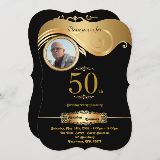 50e verjaardag, Man elke leeftijd, art deco, zwart Kaart (Voorkant / Achterkant)
