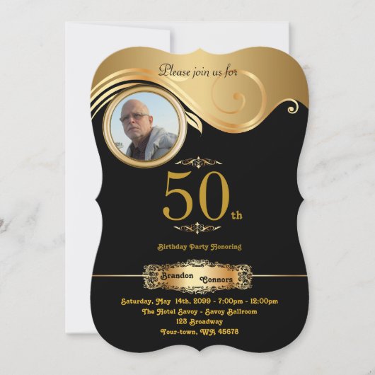 50e verjaardag, Man elke leeftijd, art deco, zwart Kaart (Voorkant)