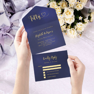 50e verjaardag marine blauw goud rsvp all in one uitnodiging