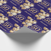 50e verjaardag marineblauw en goudballonnen cadeaupapier (Hoek)