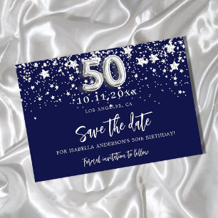 50e verjaardag marinesblauwe zilversterren save the date