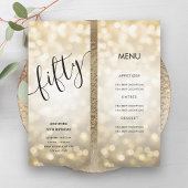50e verjaardag Menu Gouden Glitter Lights Kaart